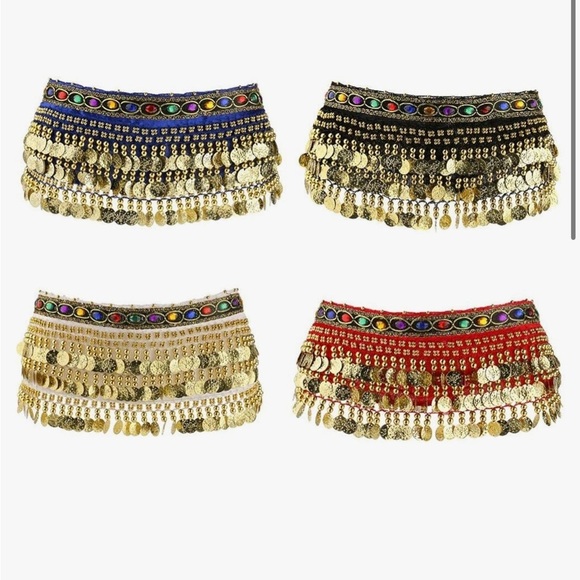 BELLY DANCE SCARF Wrap Chiffon Hip Belt Tribal Coin Sash Skirt Shakira Costume - Picture 1 of 8